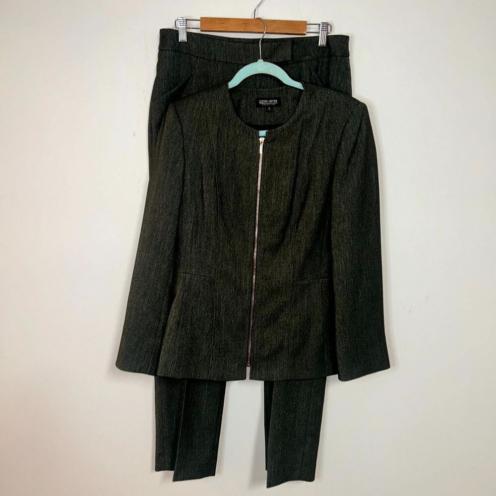 John Meyer 2-Piece Suit Set Womens 8 Charcoal Gray Full Zip Business Office Wear